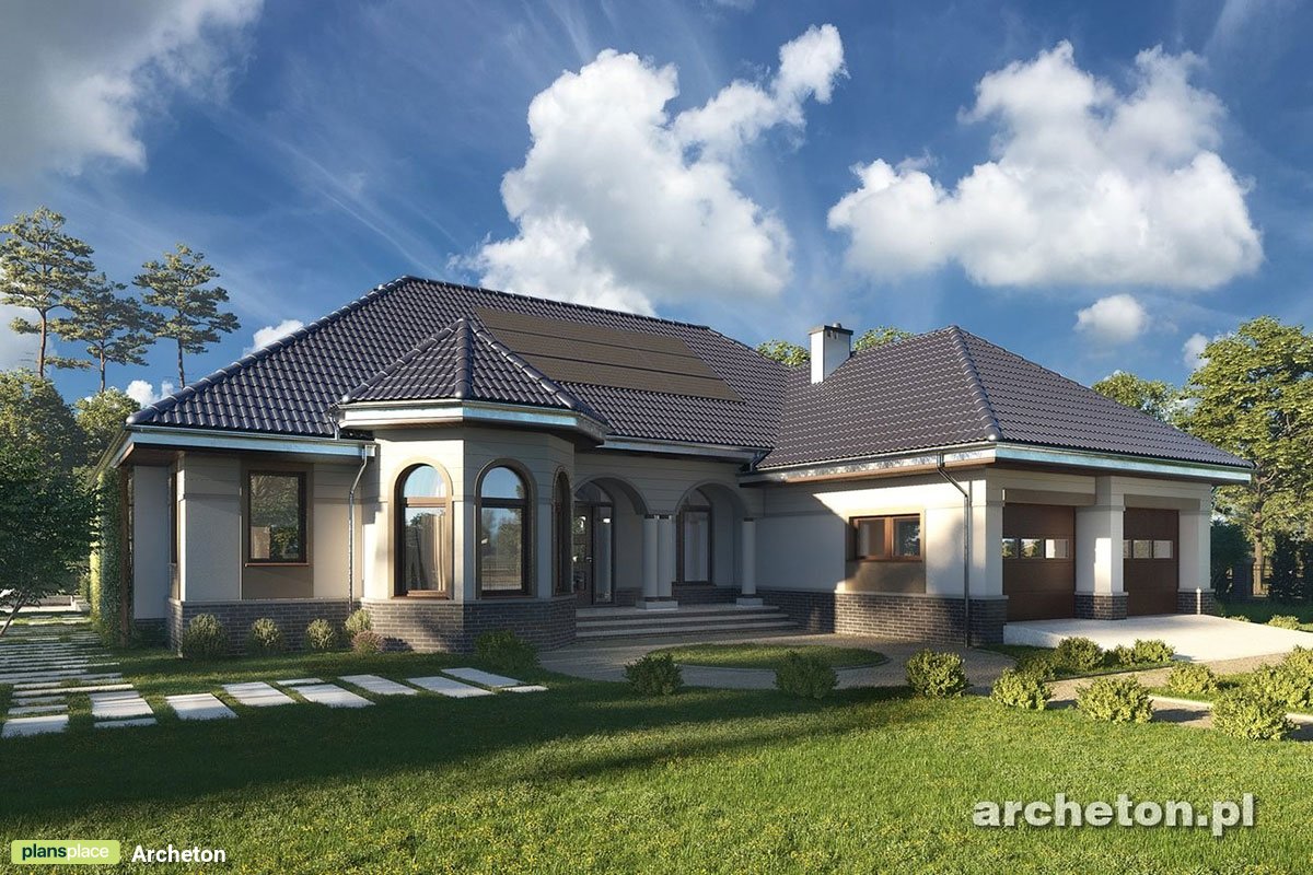 Projekt dużego domu parterowego z podwójnym garażem
