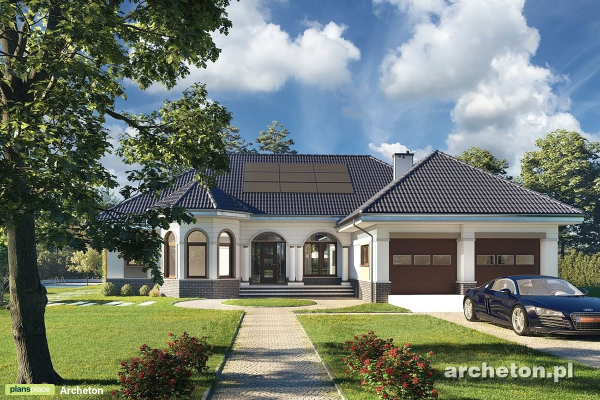 Projekt dużego domu parterowego z podwójnym garażem