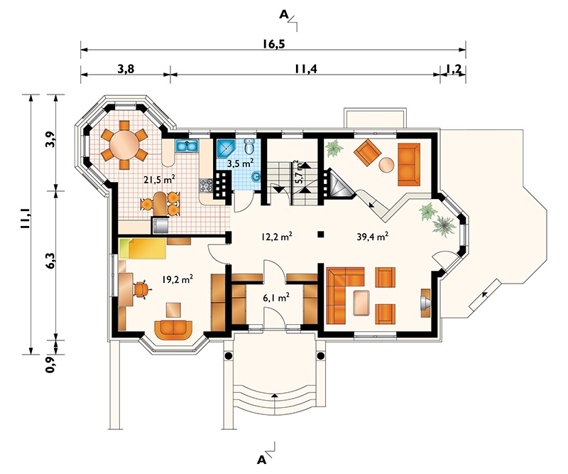 Projekt domu w stylu dworkowym z garażem podziemnym - 78609R - 3