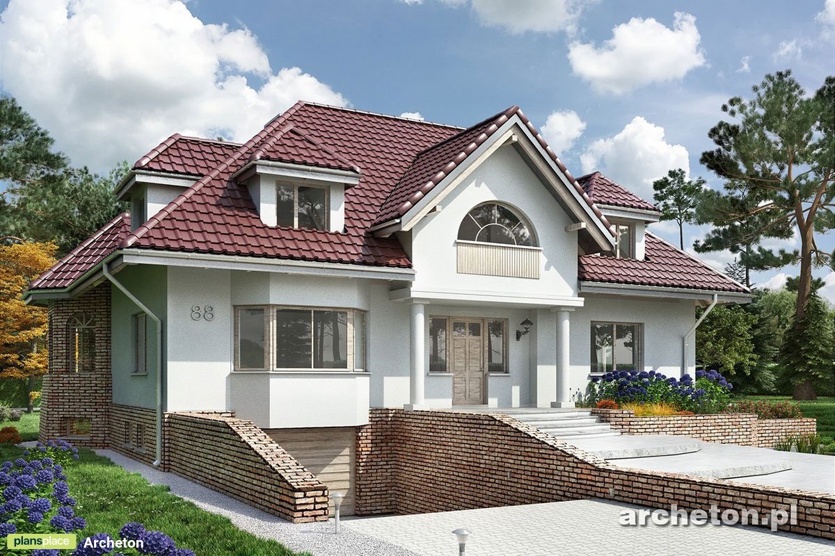 Projekt domu w stylu dworkowym z garażem podziemnym
