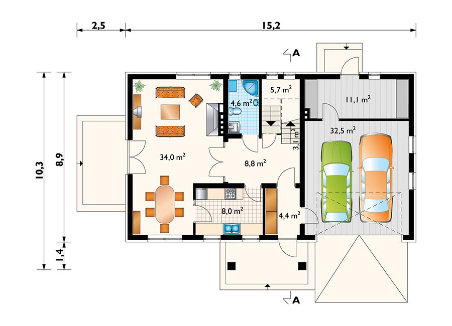 Projekt domu w stylu dworkowym z 5 pokojami na poddaszu - 53556R - 3