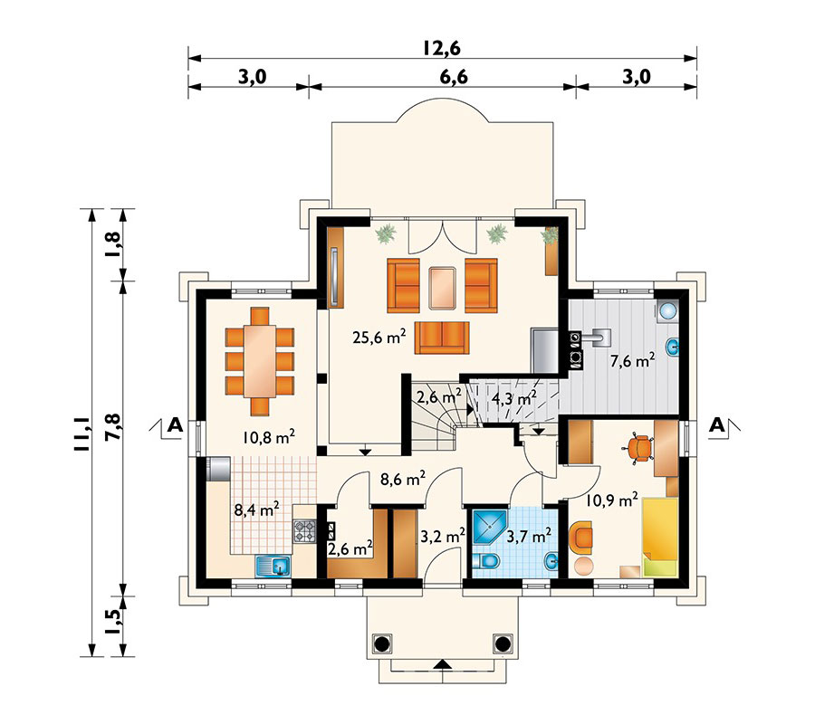 Projekt domu w stylu dworkowym z dodatkowym pokojem na parterze - 58791R - 3