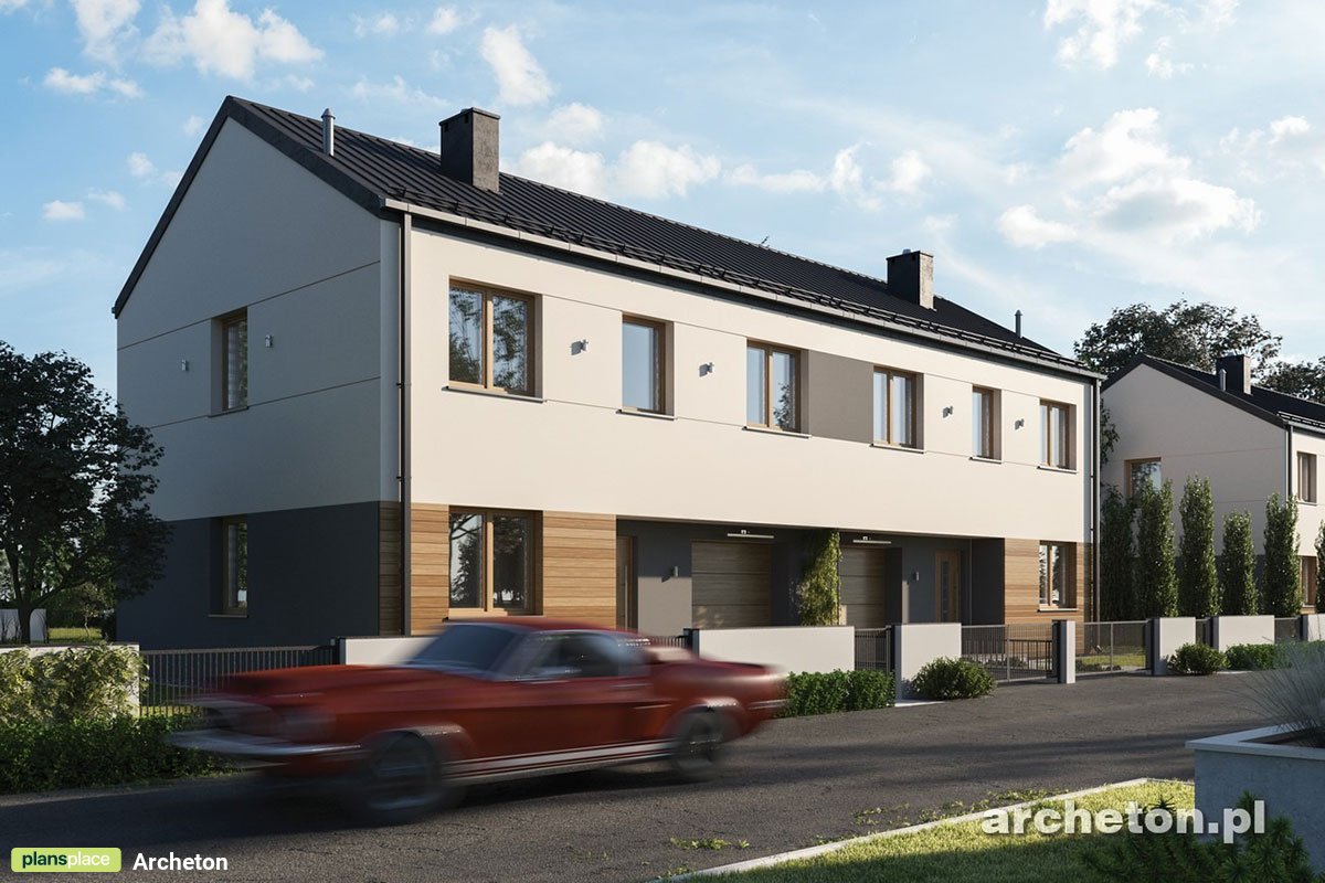 Projekt bliźniaka z 4 pokojami i garażem jednostanowiskowym