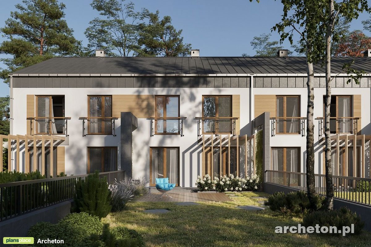 Projekt szeregówki z garażem jednostanowiskowym i 4 pokojami