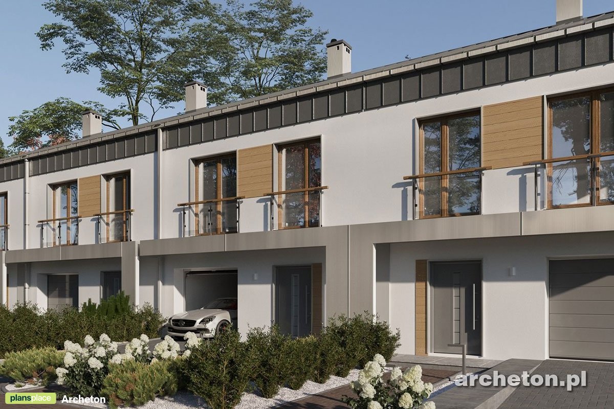 Projekt szeregówki z garażem jednostanowiskowym i 4 pokojami