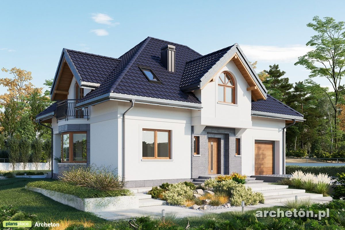 Projekt domu z wykuszem, garażem w bryle i dachem mansardowym