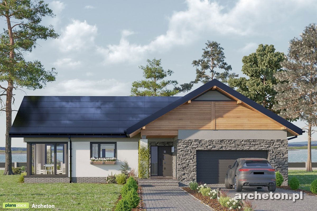 Projekt domu w kształcie litery T z 3 pokojami i 2 łazienkami