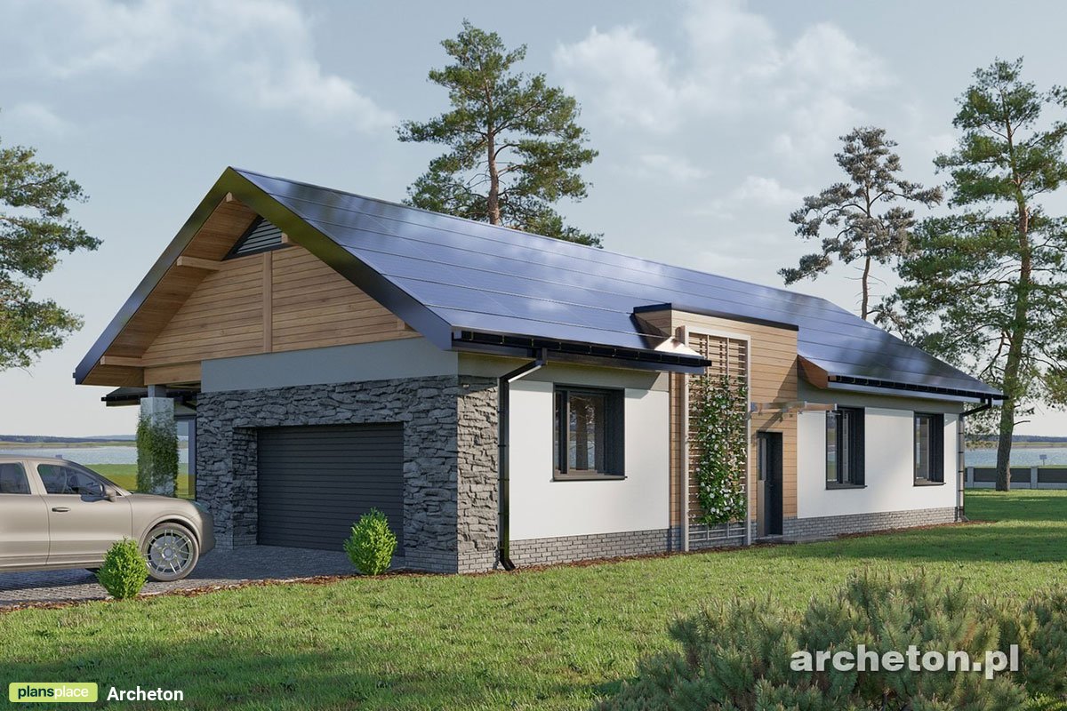Projekt domu w kształcie litery T z 3 pokojami i 2 łazienkami