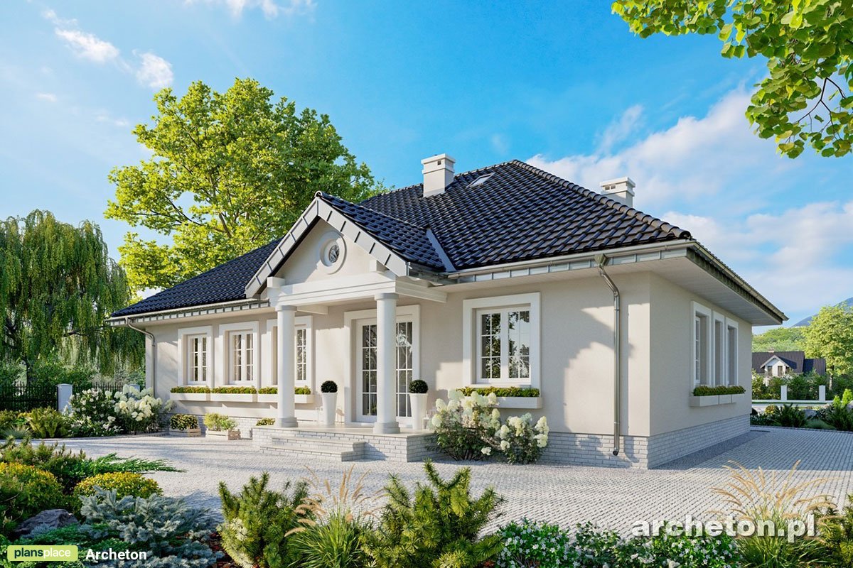 Projekt domu parterowego w stylu dworkowym z 4 pokojami