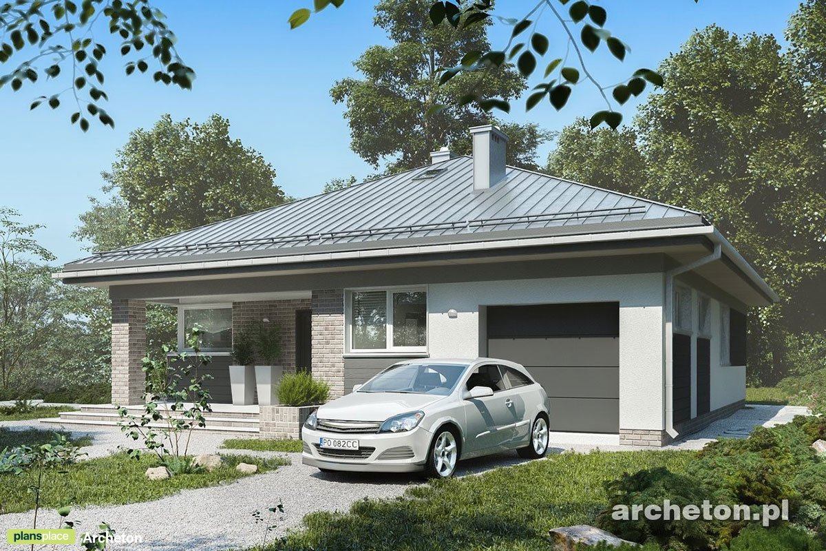 Projekt domu parterowego z dachem kopertowym i 3 sypialniami