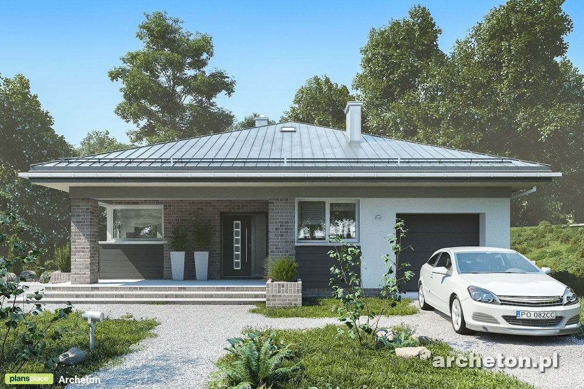 Projekt domu parterowego z dachem kopertowym i 3 sypialniami