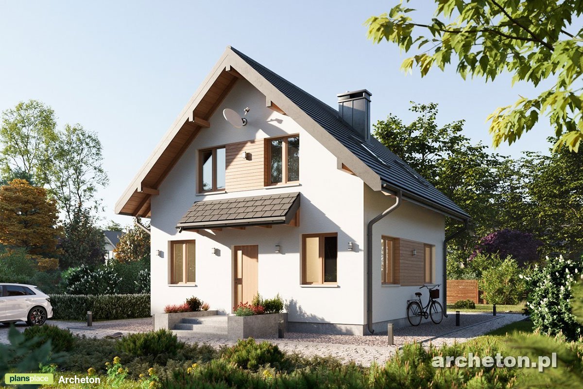 Projekt małego domu bez garażu z 3 pokojami i balkonem