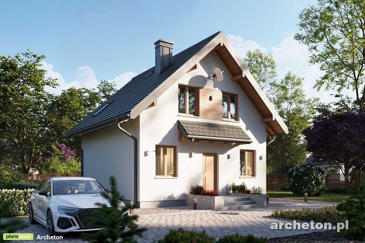 Projekt małego domu bez garażu z 3 pokojami i balkonem