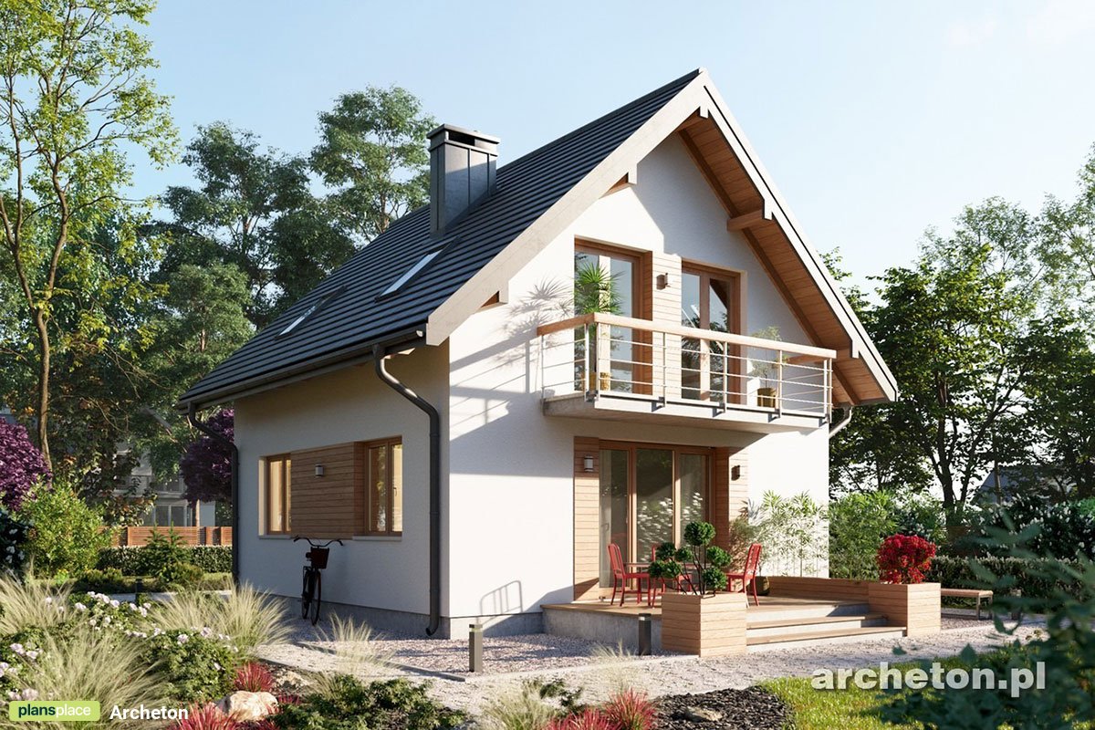 Projekt małego domu bez garażu z 3 pokojami i balkonem