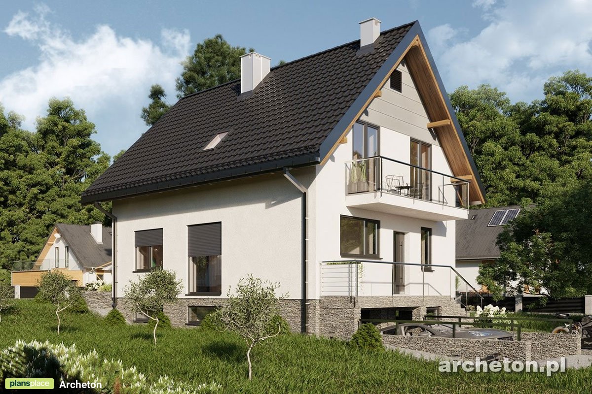 Projekt domu z kominkiem w salonie i garażem w piwnicy