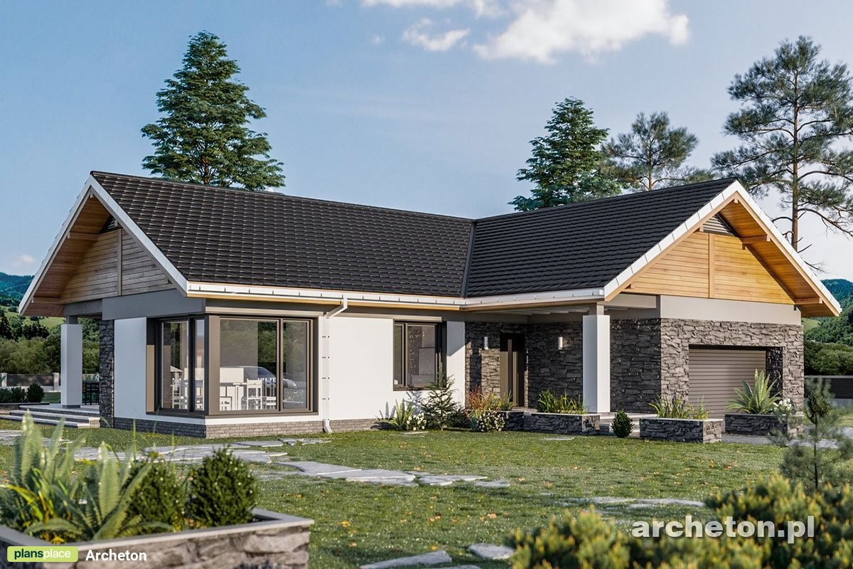 Projekt domu parterowego z 3 pokojami, 2 łazienkami i pralnią