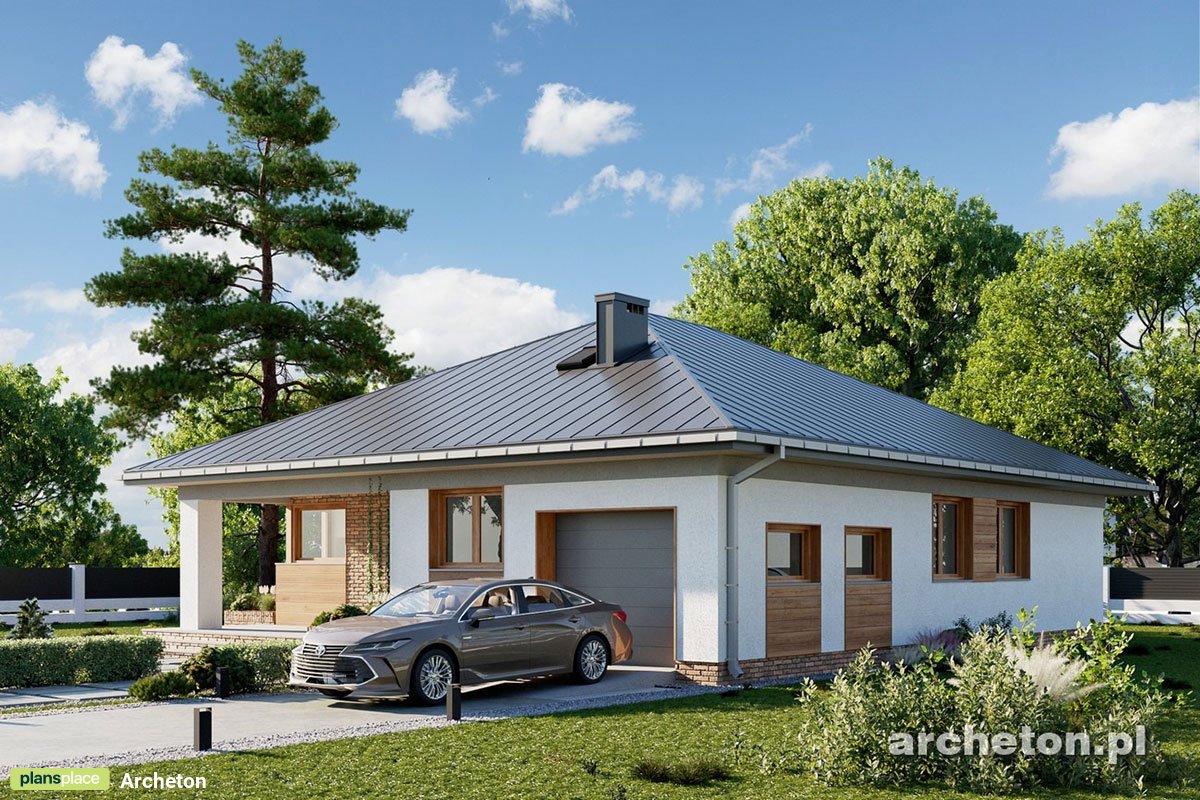 Projekt domu parterowego z oknami narożnymi i 4 sypialniami