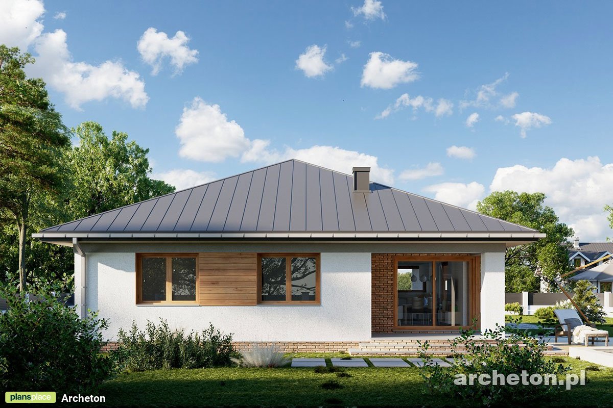 Projekt domu parterowego z oknami narożnymi i 4 sypialniami