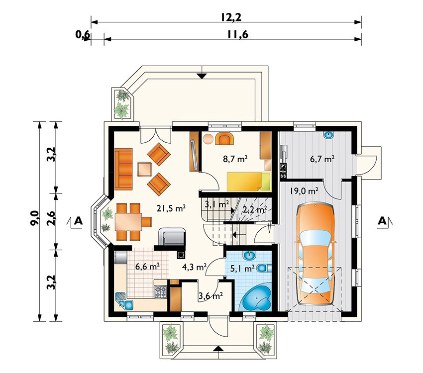 Projekt domu z poddaszem i dodatkowym pokojem na parterze - 14556R - 3