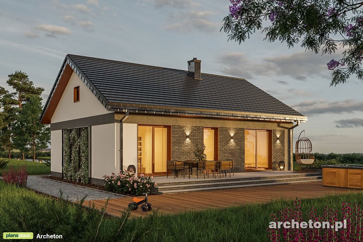 Projekt małego parterowego domu z 3 pokojami i 1 łazienką