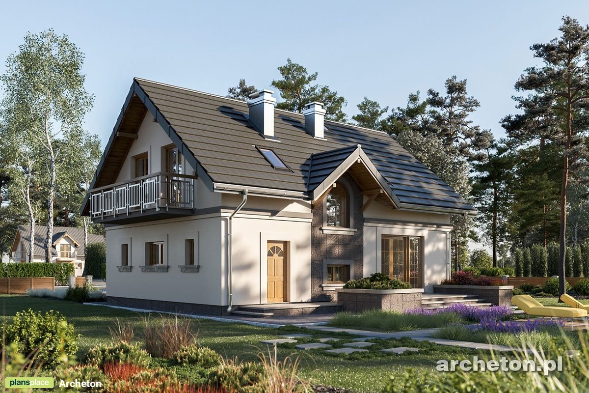 Projekt domu w stylu dworkowym z 2 balkonami i garażem