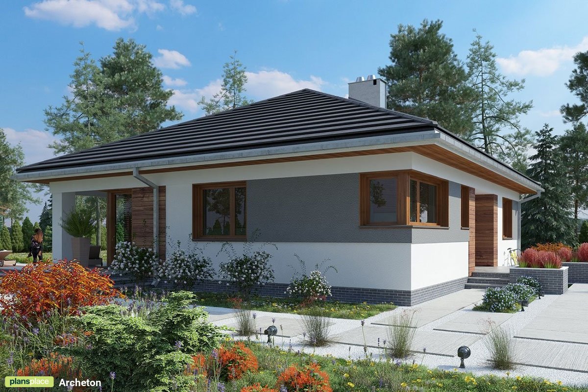 Projekt domu parterowego z czterema sypialniami bez garażu