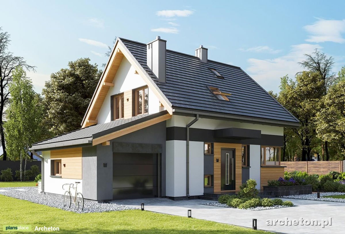 Projekt małego domu z garażem i dachem dwuspadowym
