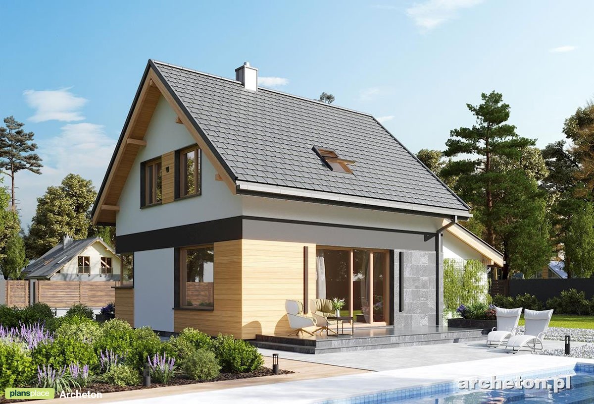 Projekt małego domu z garażem i dachem dwuspadowym