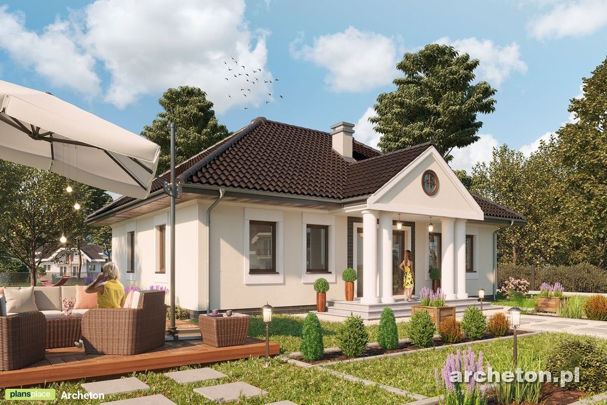 Projekt domu dworek z dachem czterospadowym i 3 pokojami
