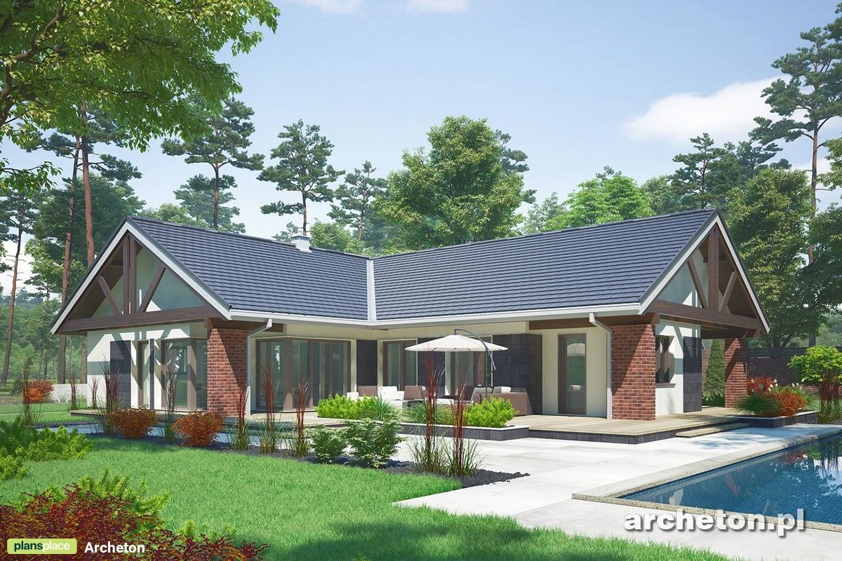 Projekt domu parterowego z dużą kuchnią i dużym salonem