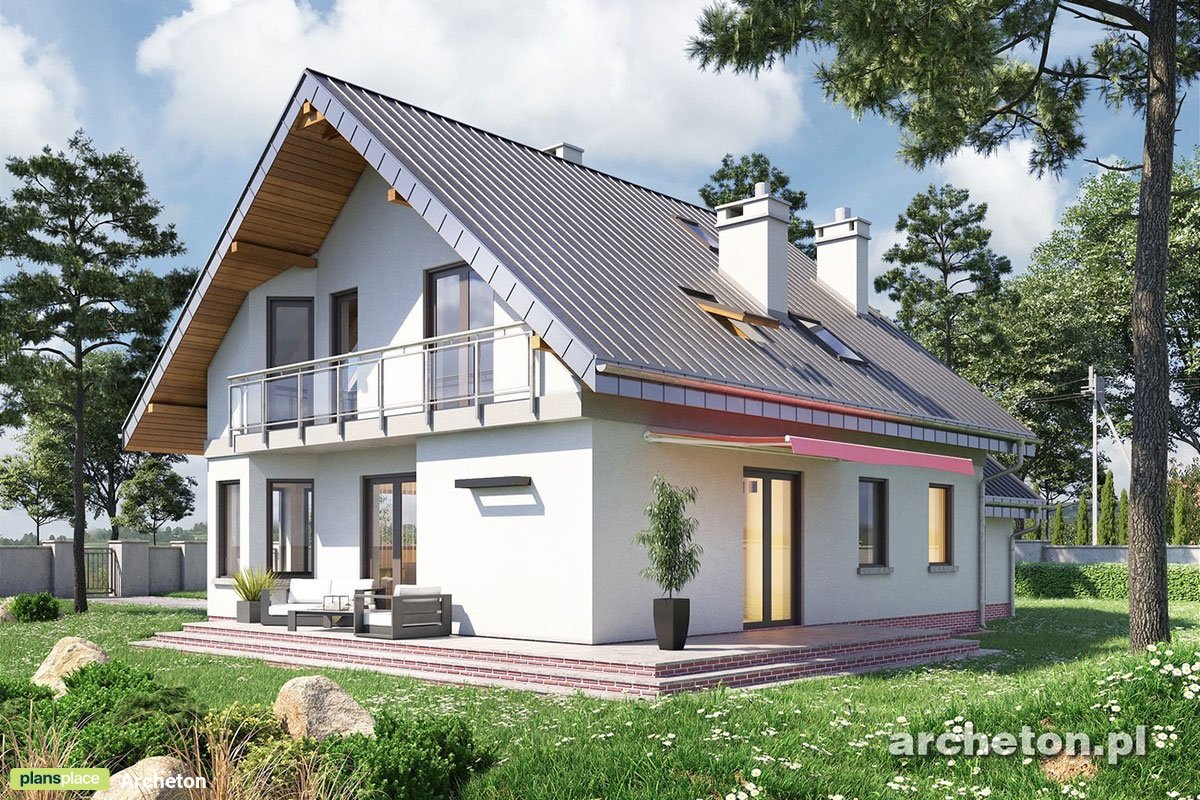 Projekt domu z piwnicą, dużą kuchnią i wykuszem w jadalni