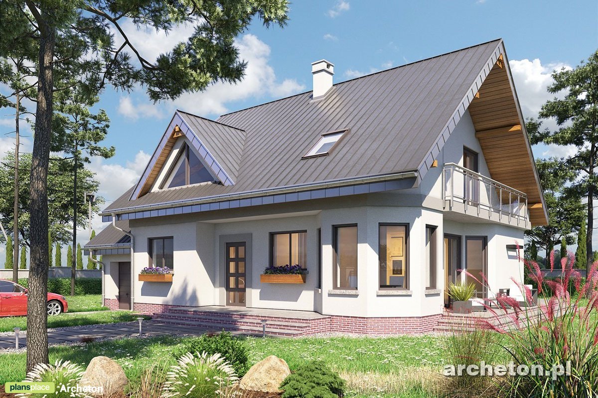 Projekt domu z piwnicą, dużą kuchnią i wykuszem w jadalni