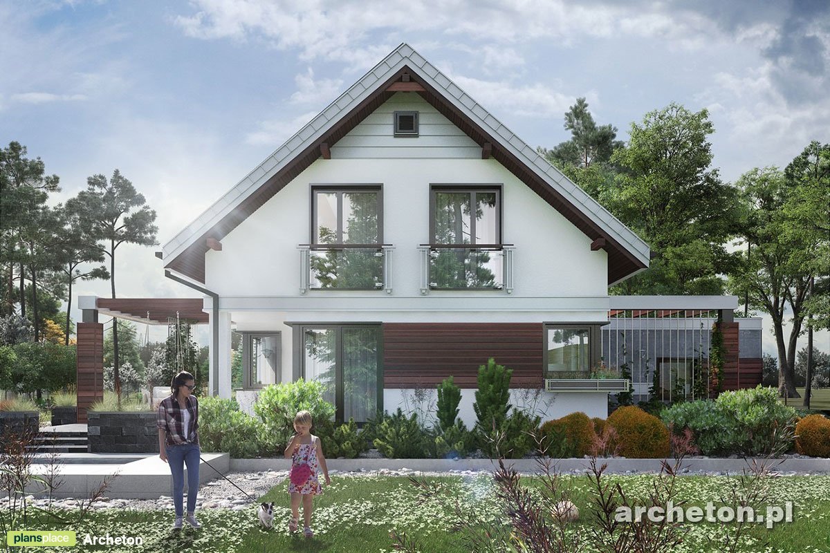 Projekt domu ze świetlikami, garażem i dachem dwuspadowym