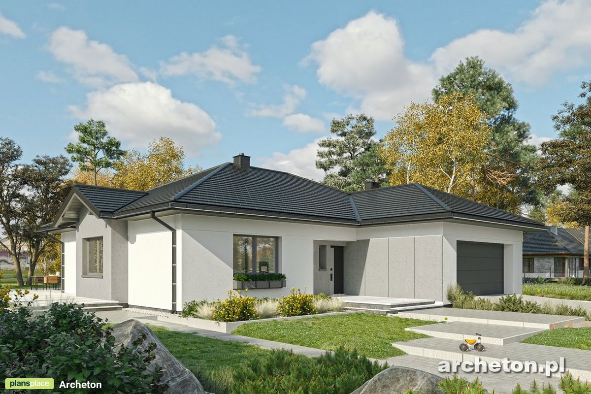 Projekt domu parterowego z dachem wielospadowym i 4 pokojami