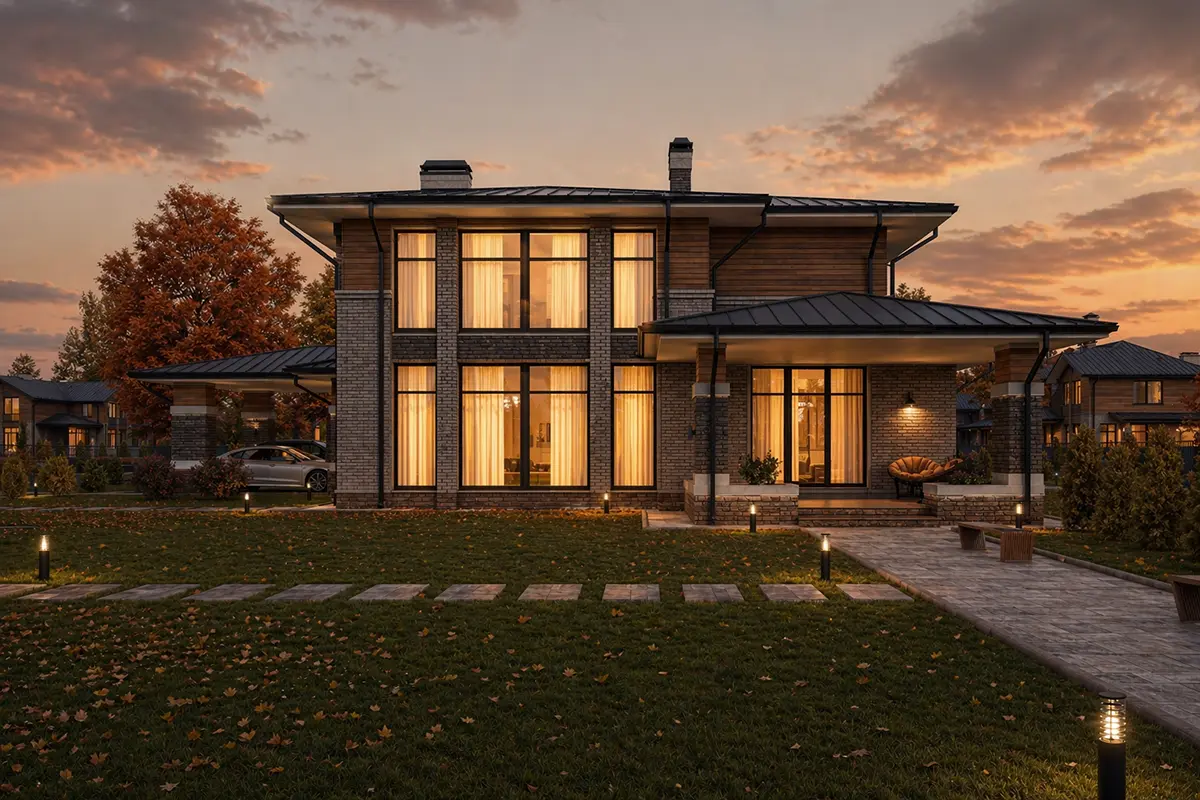 Projekt domu jednorodzinnego o pow. 339 m²: Piętrowy, 5 Sypialnie, Gabinet, 4 Łazienki, Otwarta kuchnia, Wiata