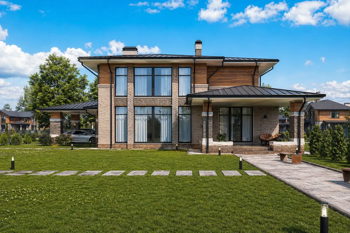 Projekt domu jednorodzinnego o pow. 339 m²: Piętrowy, 5 Sypialnie, Gabinet, 4 Łazienki, Otwarta kuchnia, Wiata