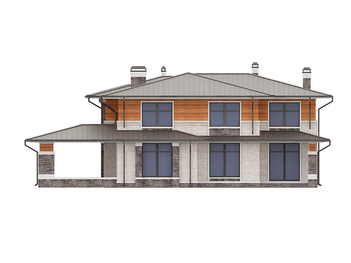 Projekt domu jednorodzinnego o pow. 339 m²: Piętrowy, 5 Sypialnie, Gabinet, 4 Łazienki, Otwarta kuchnia, Wiata
