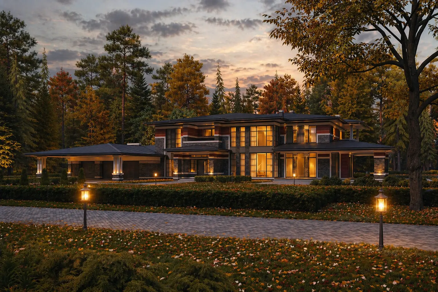 Projekt domu jednorodzinnego o pow. 670 m²: Piętrowy, 5 Sypialnie, Gabinet, 5 Łazienki, Otwarta kuchnia, Garaż