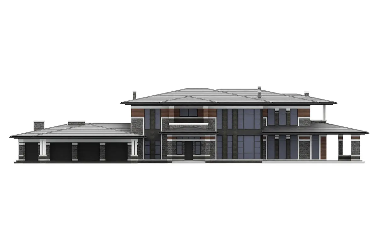 Projekt domu jednorodzinnego o pow. 670 m²: Piętrowy, 5 Sypialnie, Gabinet, 5 Łazienki, Otwarta kuchnia, Garaż