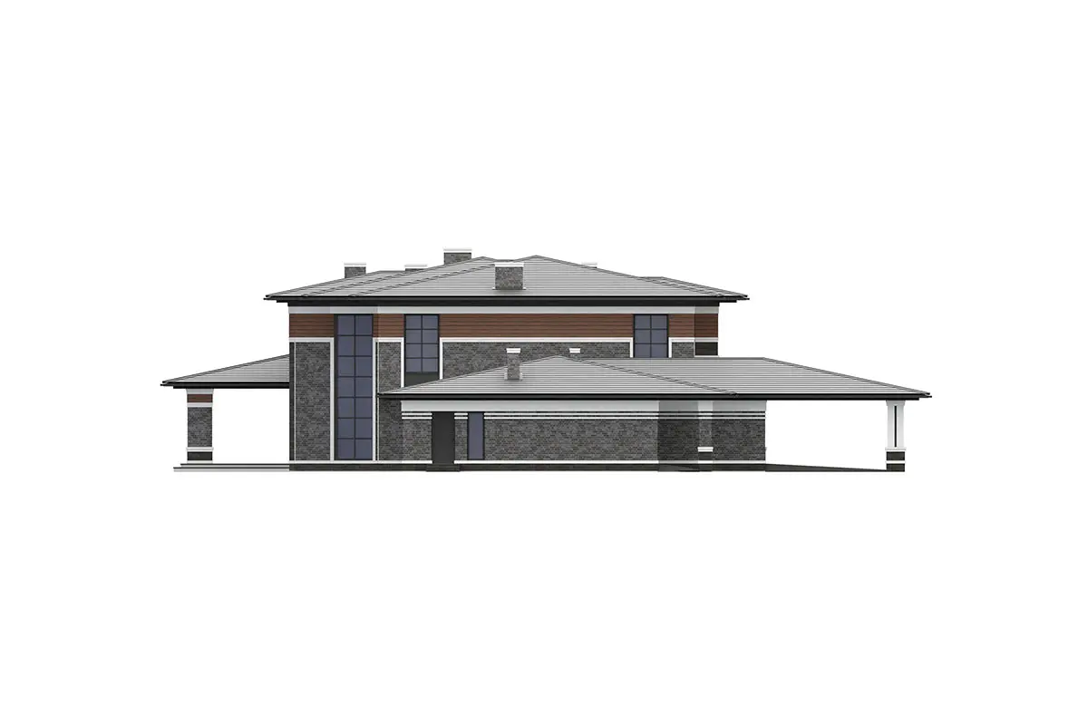Projekt domu jednorodzinnego o pow. 670 m²: Piętrowy, 5 Sypialnie, Gabinet, 5 Łazienki, Otwarta kuchnia, Garaż