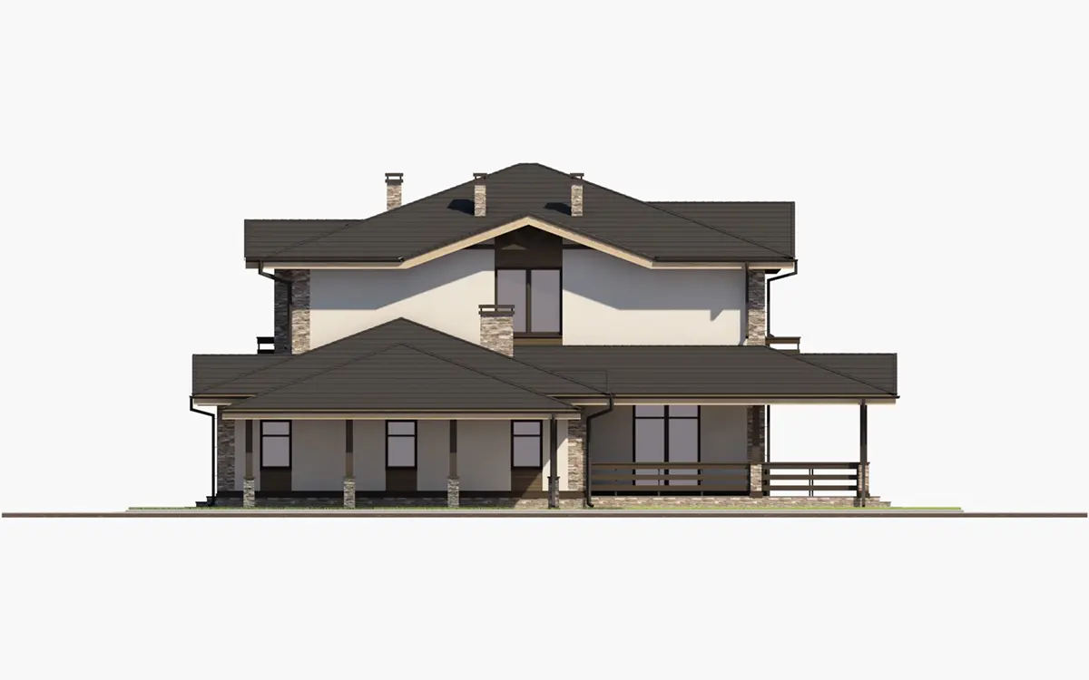 Projekt domu jednorodzinnego o pow. 348 m²: Piętrowy, 4 Sypialnie, Gabinet, 3 Łazienki, Otwarta kuchnia, Wiata