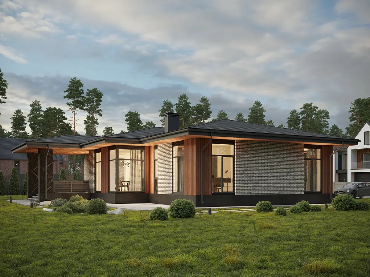 Projekt domu jednorodzinnego o pow. 154 m²: Parterowy, 3 Sypialnie, 2 Łazienki, Otwarta kuchnia