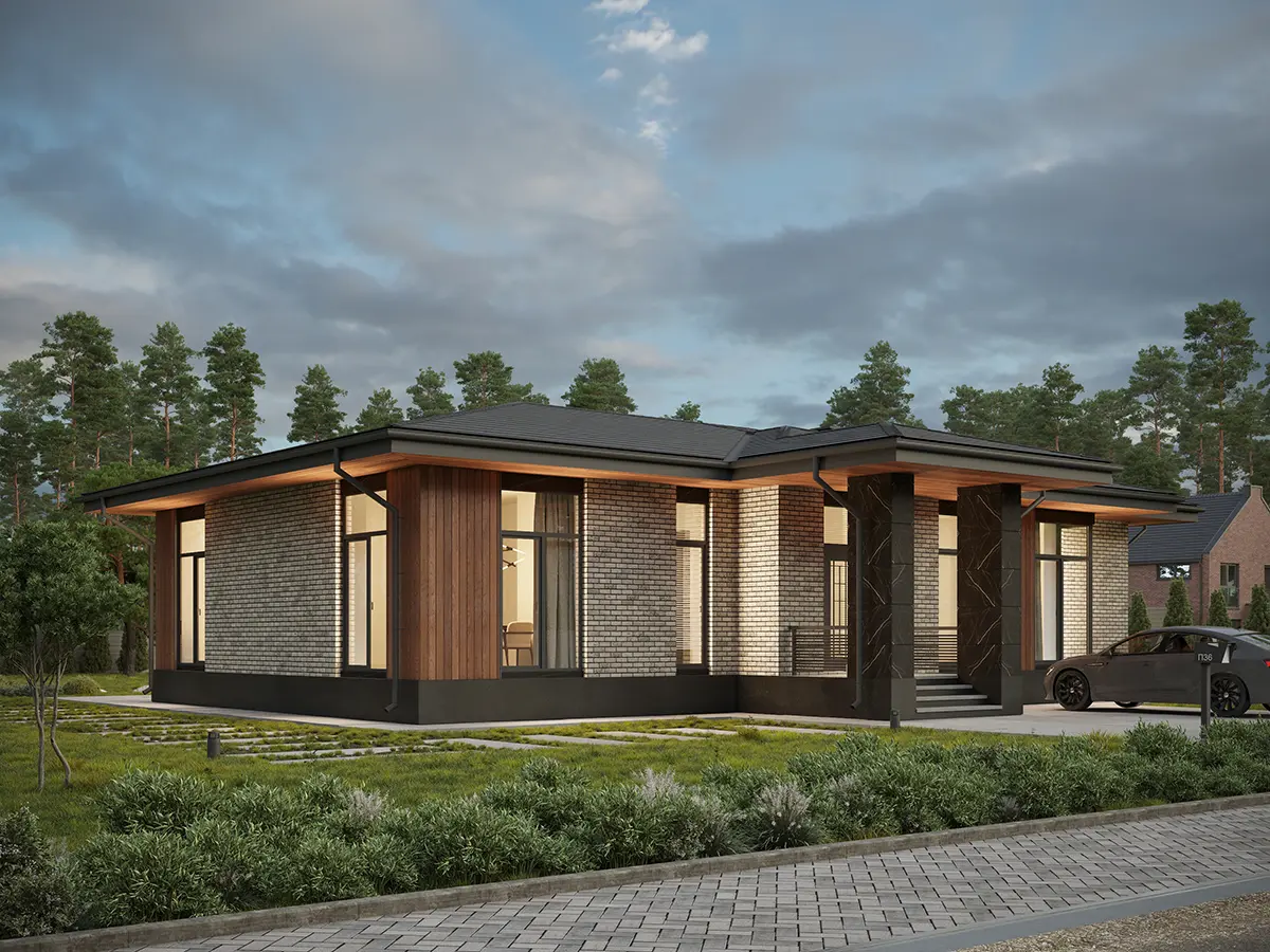 Projekt domu jednorodzinnego o pow. 154 m²: Parterowy, 3 Sypialnie, 2 Łazienki, Otwarta kuchnia