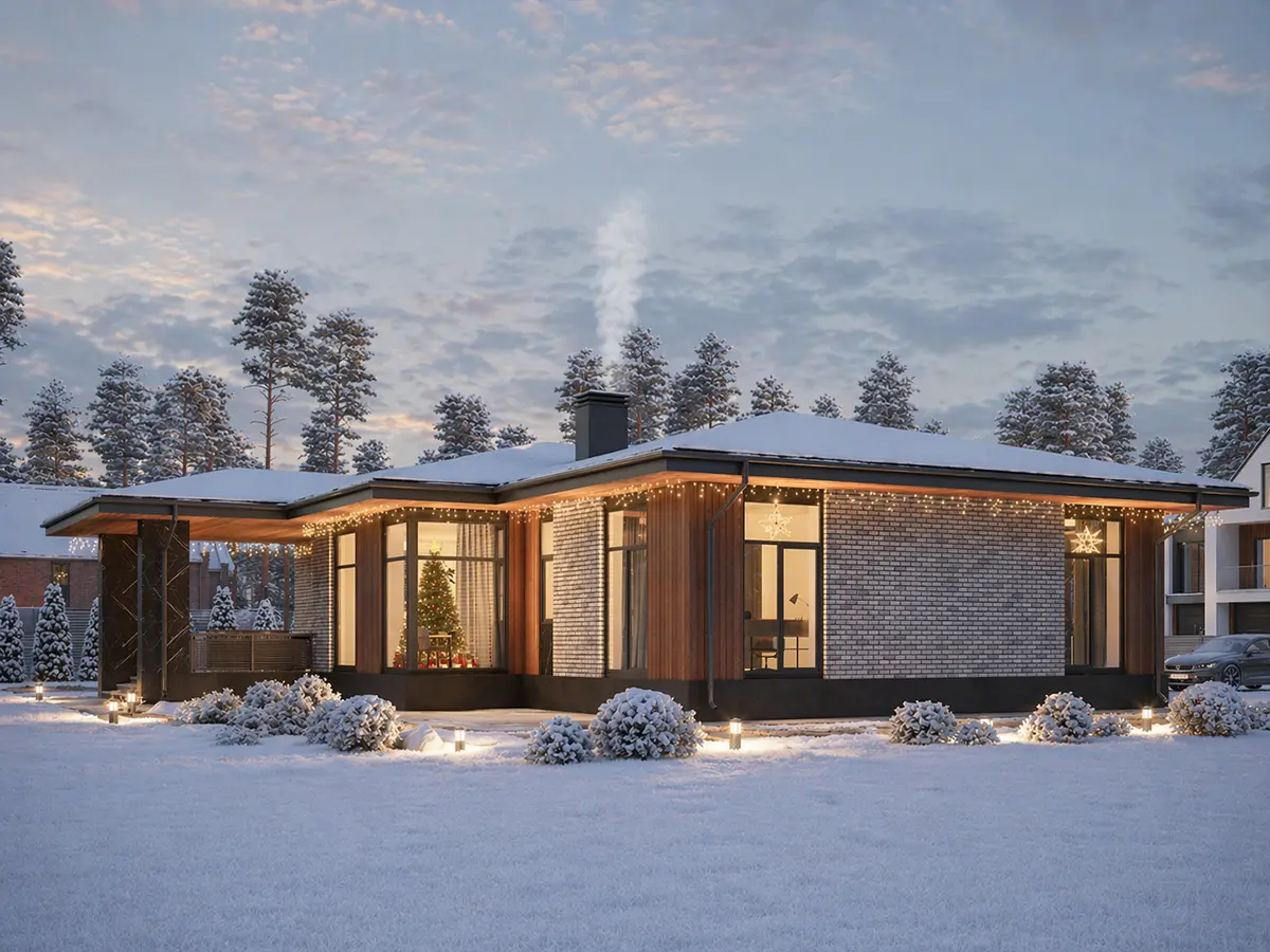 Projekt domu jednorodzinnego o pow. 154 m²: Parterowy, 3 Sypialnie, 2 Łazienki, Otwarta kuchnia