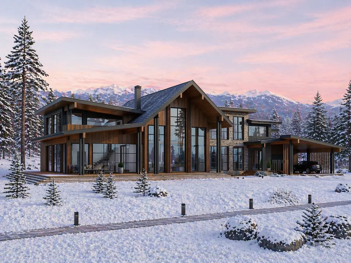 Projekt domu jednorodzinnego o pow. 560 m²: Parterowy z poddaszem użytkowym, 3 Sypialnie, 5 Łazienki, Wiata