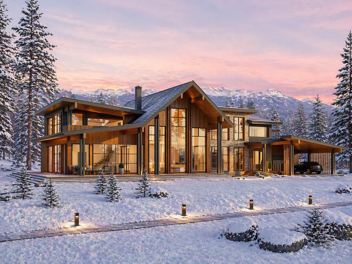 Projekt domu jednorodzinnego o pow. 560 m²: Parterowy z poddaszem użytkowym, 3 Sypialnie, 5 Łazienki, Wiata