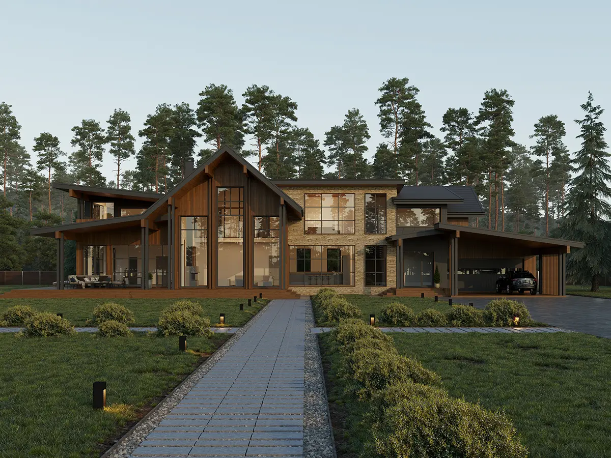 Projekt domu jednorodzinnego o pow. 560 m²: Parterowy z poddaszem użytkowym, 3 Sypialnie, 5 Łazienki, Wiata