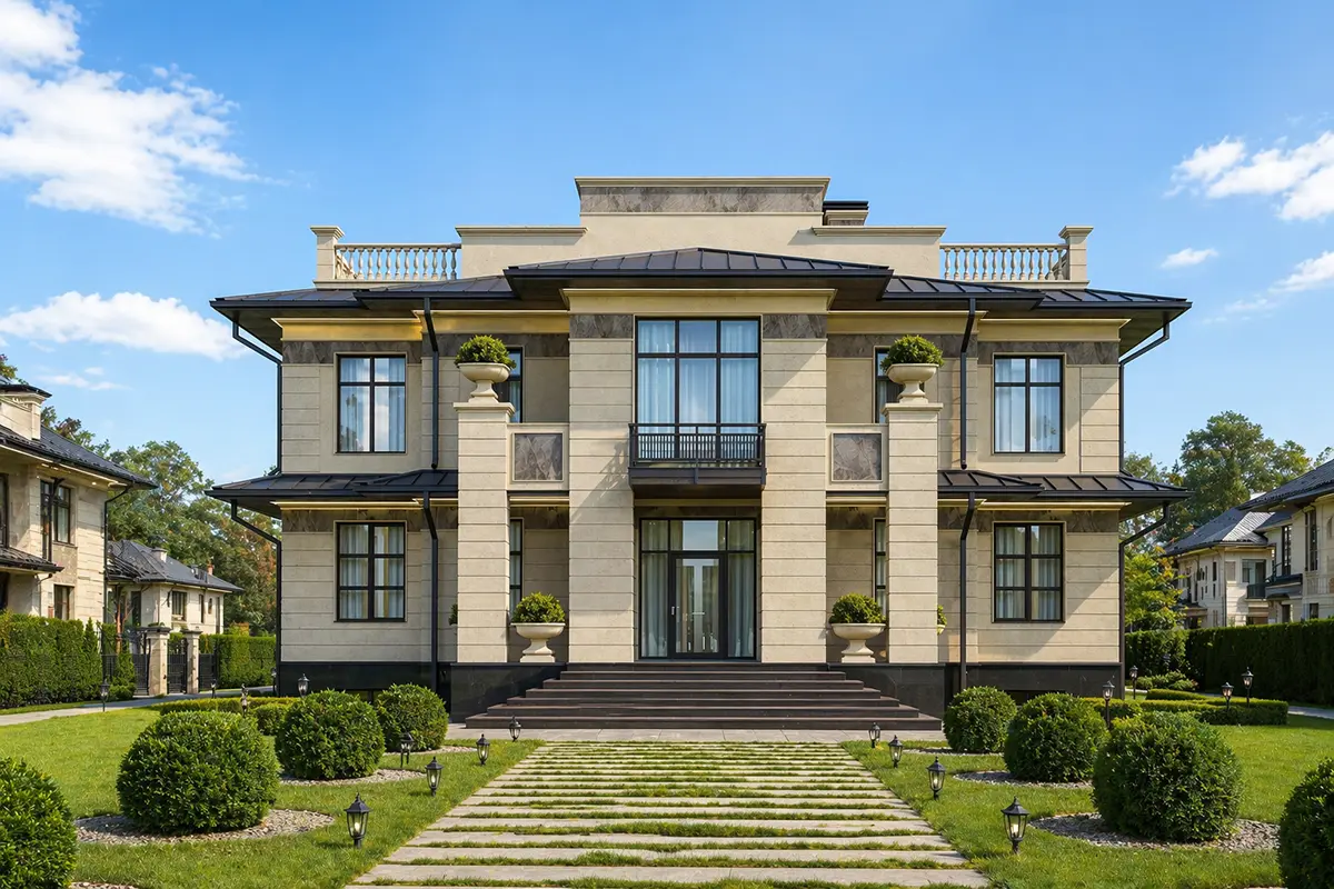 Projekt domu jednorodzinnego o pow. 545 m²: Dwupiętrowy + Piwnica, 6 Sypialnie, Gabinet, 6 Łazienki