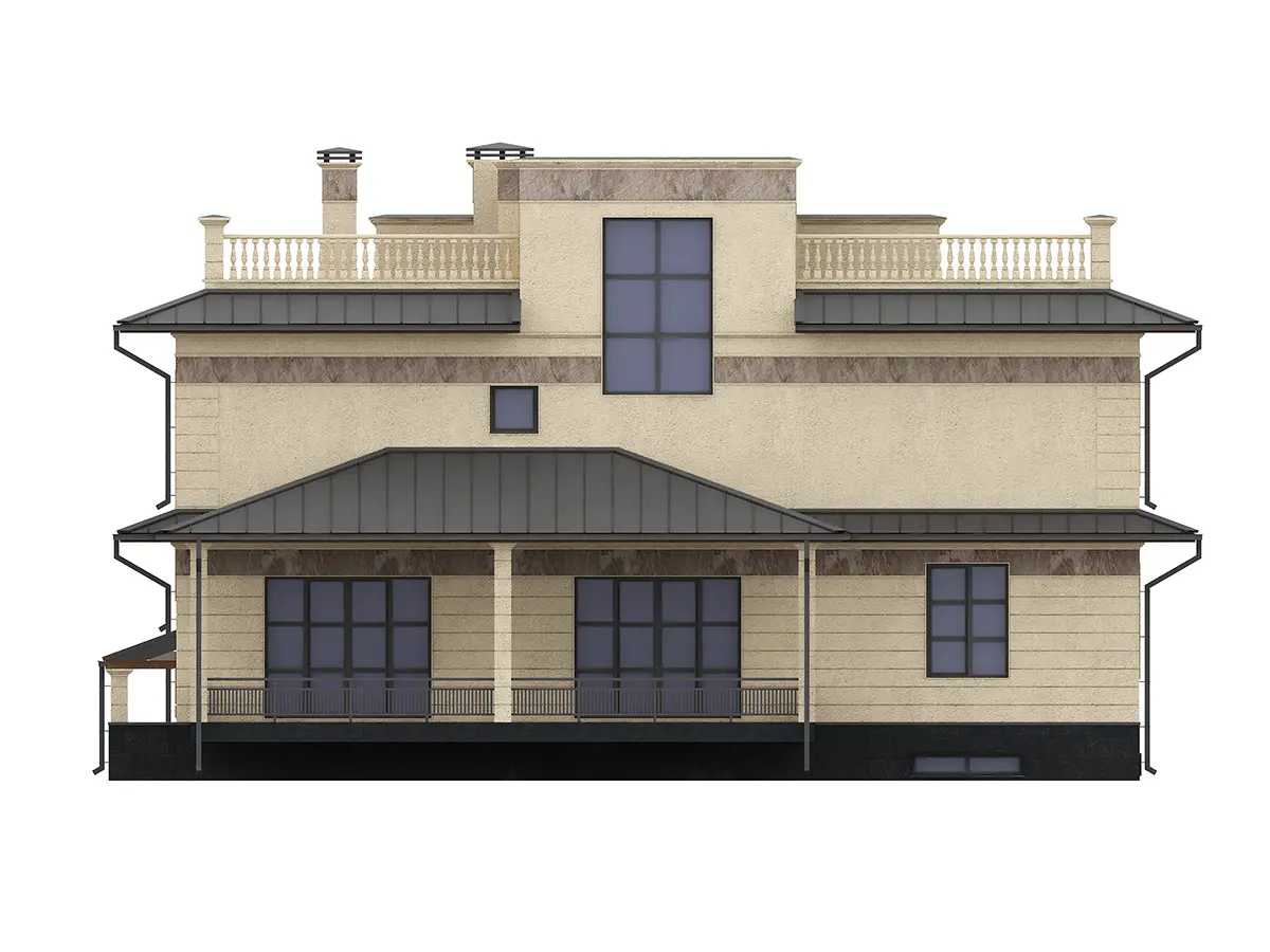 Projekt domu jednorodzinnego o pow. 545 m²: Dwupiętrowy + Piwnica, 6 Sypialnie, Gabinet, 6 Łazienki