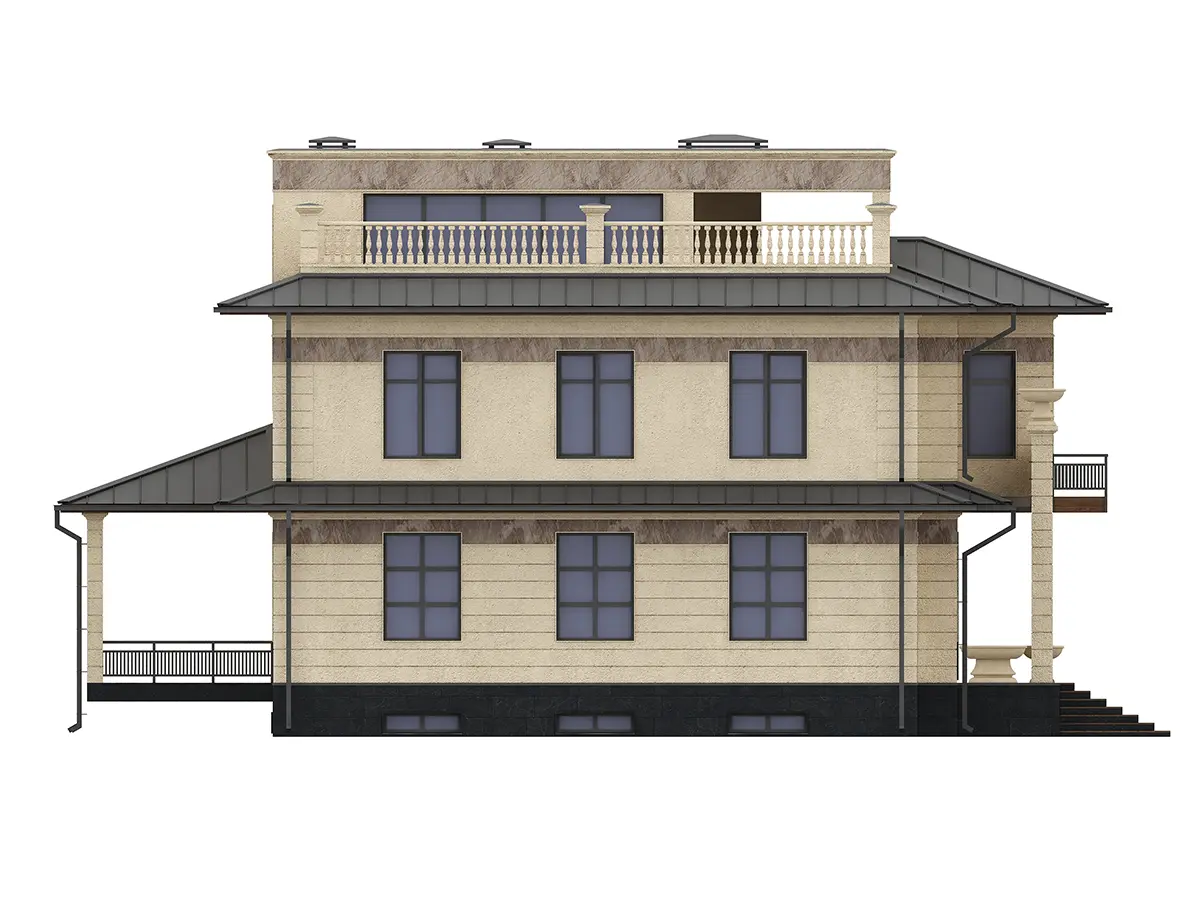 Projekt domu jednorodzinnego o pow. 545 m²: Dwupiętrowy + Piwnica, 6 Sypialnie, Gabinet, 6 Łazienki